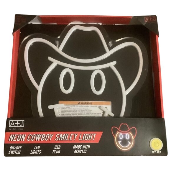 Smiling Neon Cowboy Smiley Light LED Lights USB Plug On/Off Switch 13" X 12” - Picture 2 of 8